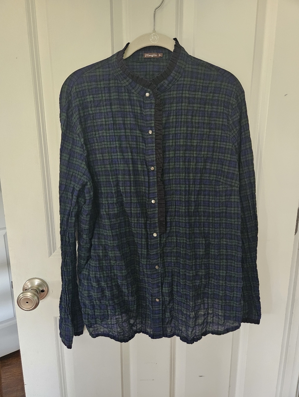 J. McLaughlin Plaid Ruffle Button Up